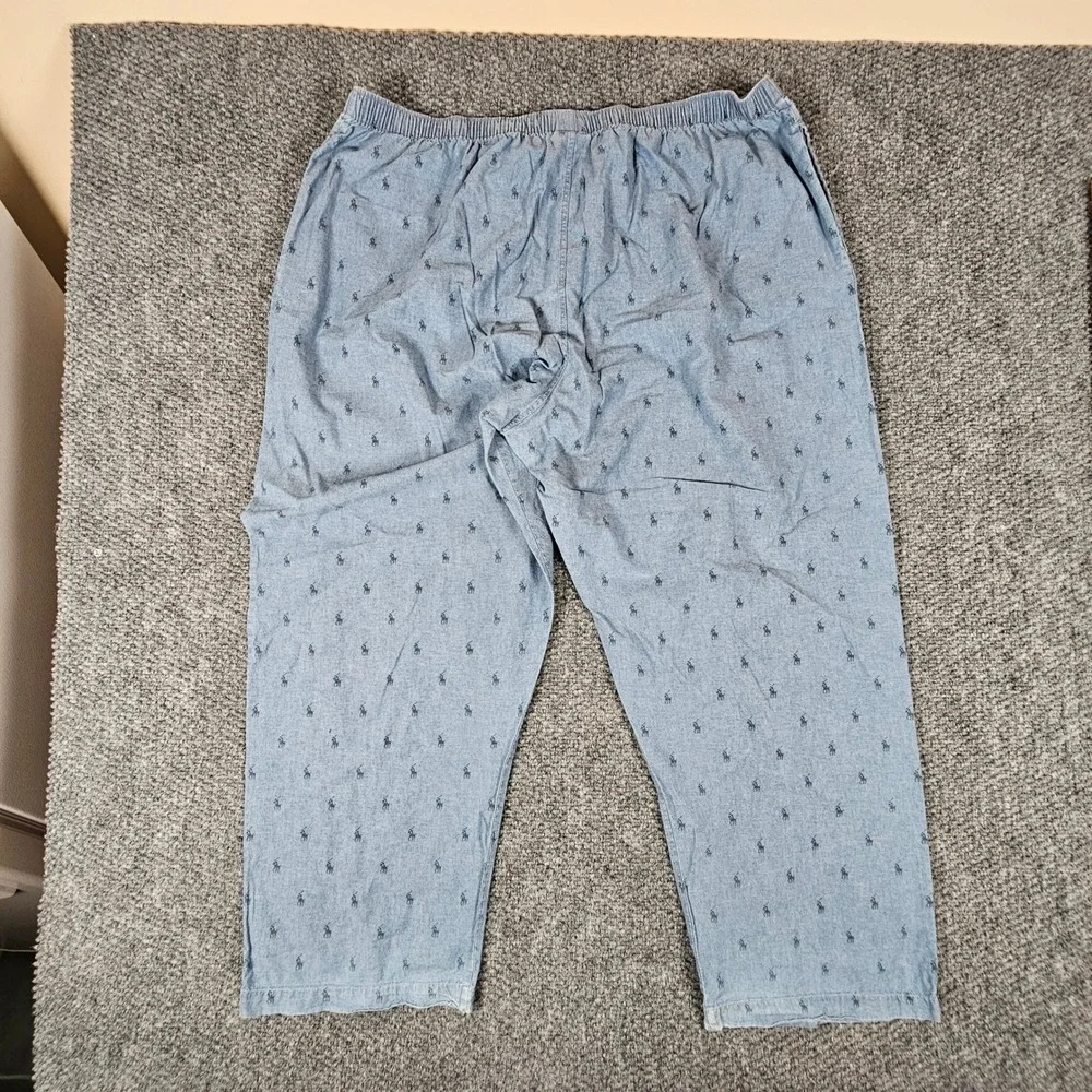 Polo Ralph Lauren Mens XL Pajama Pants Blue Cotton Chambray All Over Pony‎ Logo